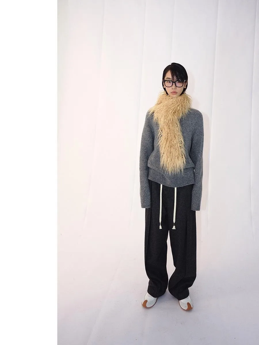 Wool Curled Turtleneck Sweater