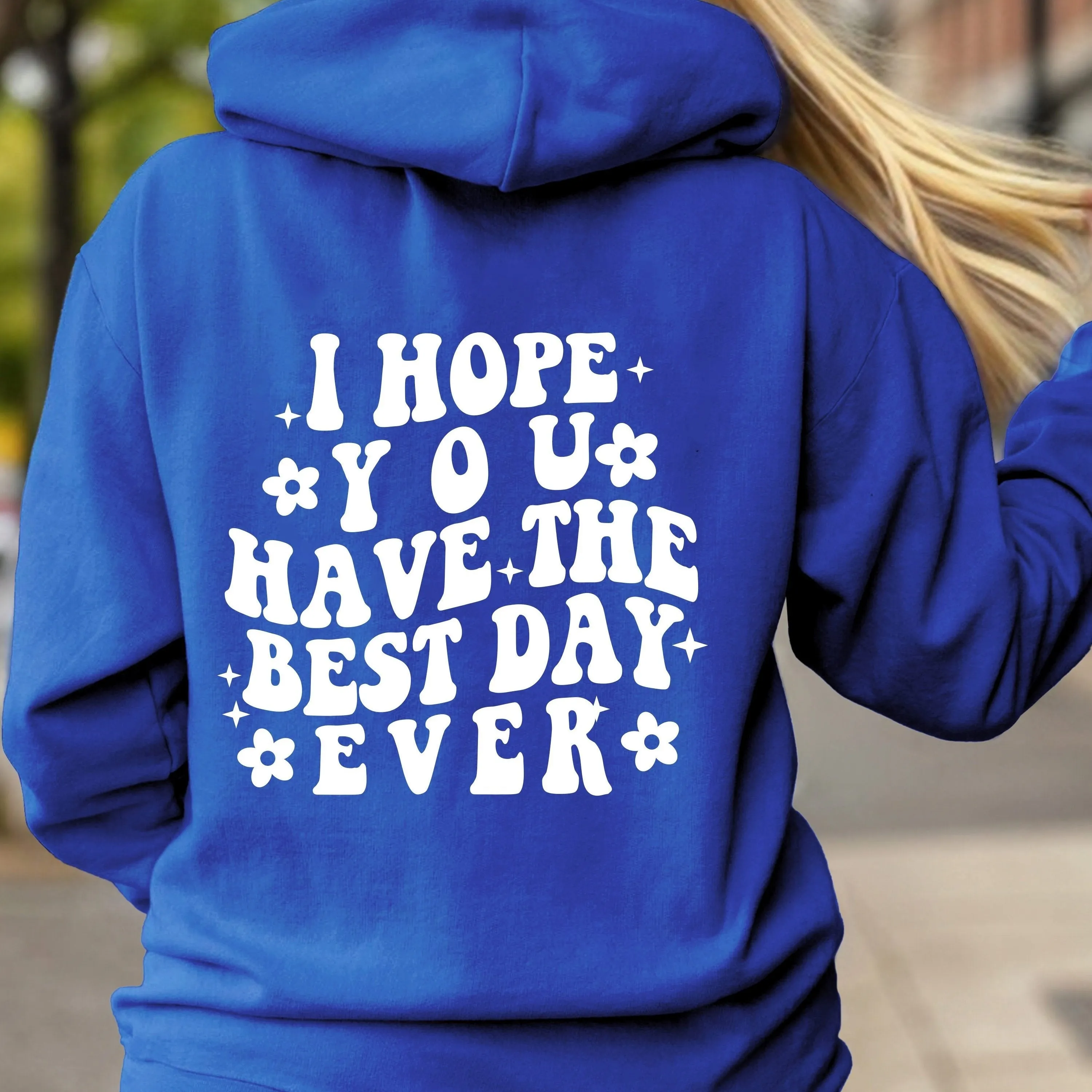 xieyinshe  Letter Print Back Hoodies, Casual Kangaroo Pocket Long Sleeve Sweatshirt, Women's Clothing
