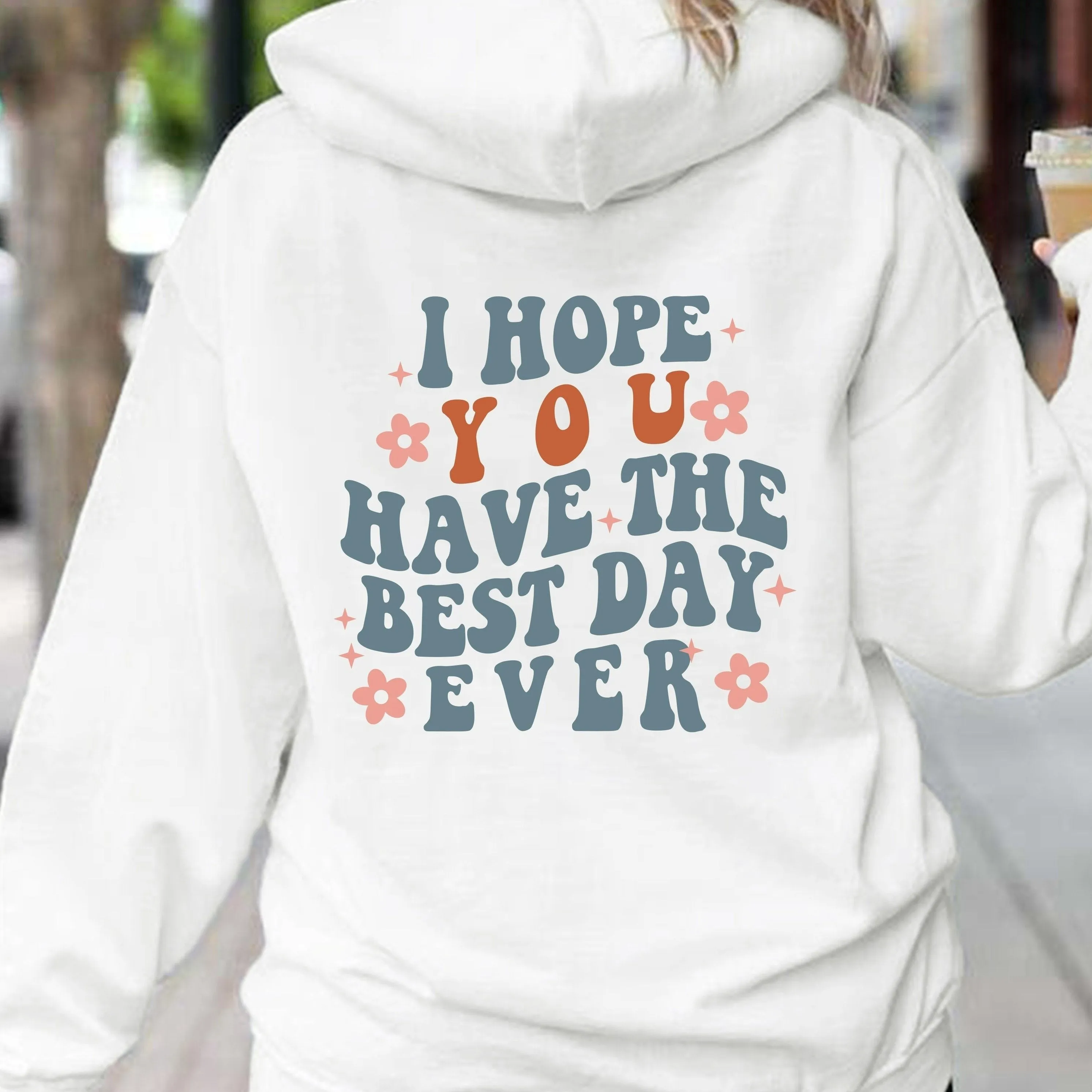 xieyinshe  Letter Print Back Hoodies, Casual Kangaroo Pocket Long Sleeve Sweatshirt, Women's Clothing