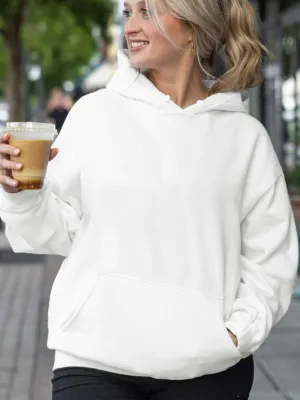 xieyinshe  Letter Print Back Hoodies, Casual Kangaroo Pocket Long Sleeve Sweatshirt, Women's Clothing